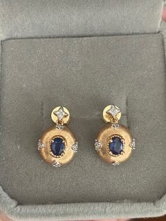 Blue Sapphire with Diamond Dangling Earrings 18K HK Setting
