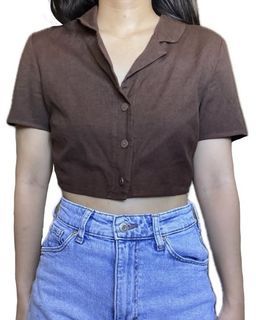 Brown Cropped Button Up Top H&M