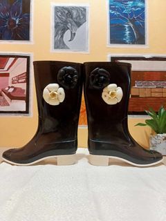 CHANEL CC Camelia Boots 37 Size 
Rain shoes Rubber Black