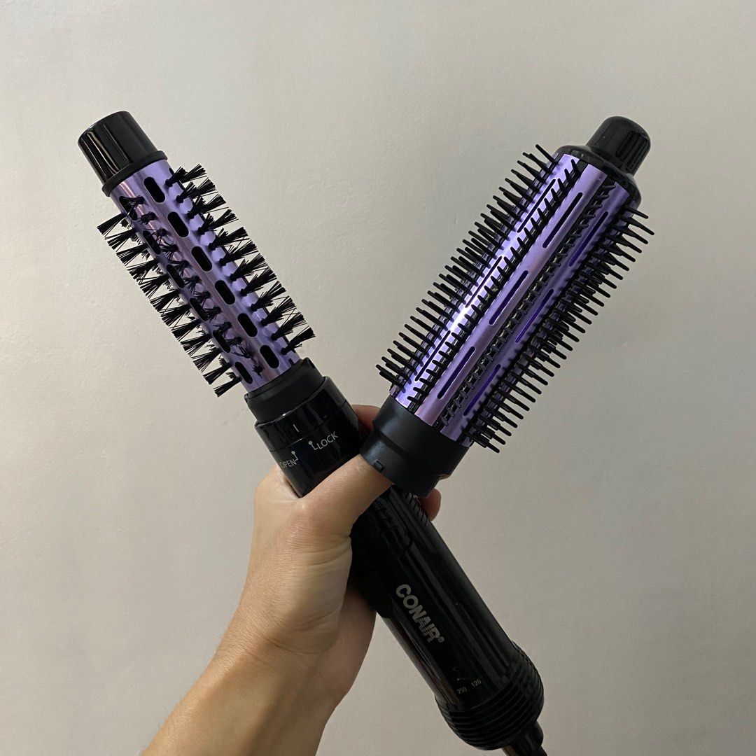 CONAIR volume 2 in 1 w1.5 Curling Brush and 1 Bristle Hot Hair Brush Dryer Wavy Volume Styling Brush Black and Purple Beauty Personal Care Hair on Carousell