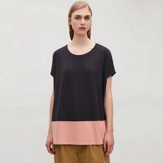 COS - Color Block Blue & Peach Pink Oversized Top