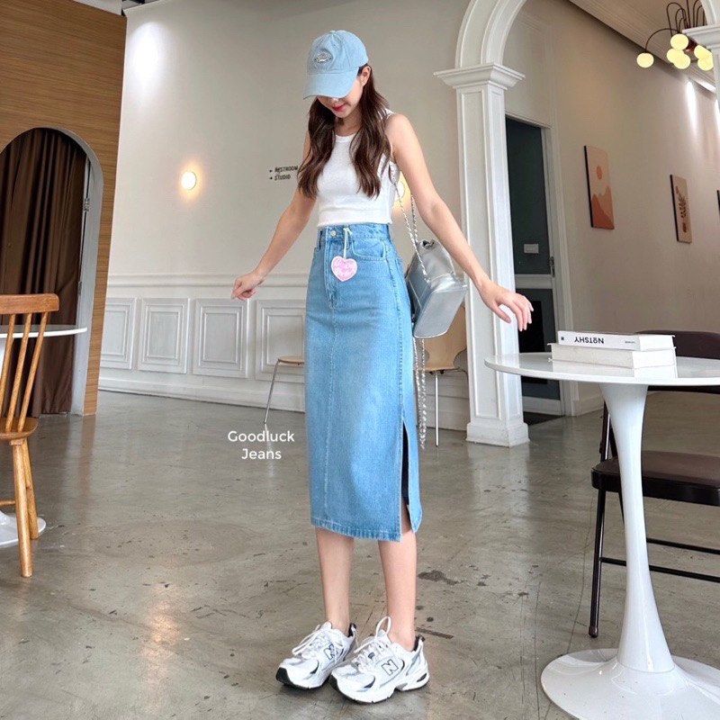 Denim Midi Skirt Women s Fashion Bottoms Skirts on Carousell