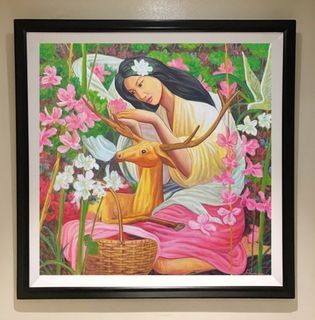 DIWATA 35x35 inches OIL ON CANVAS Painting with Wood Frame, Ready to Hang