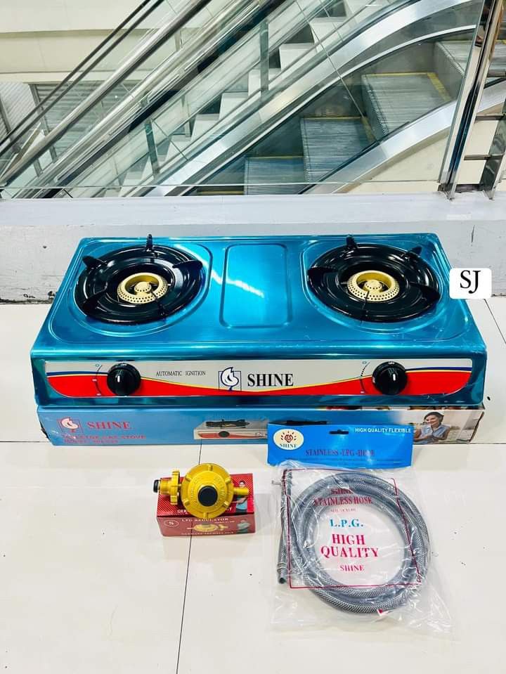 double burner (Category: Cookware & Accessories) located in Manila. Submitted by espinosakimrhian (Listing ID 1301489122, Image 2). Description: RESELLER:880php (stove only!) RESELLER:1100php (Stove, Hose & Regulator) :SHINE DOUBLE BURNER GAS STOVE ▪️Automatic ignition ▪️Highquality! @highlight.