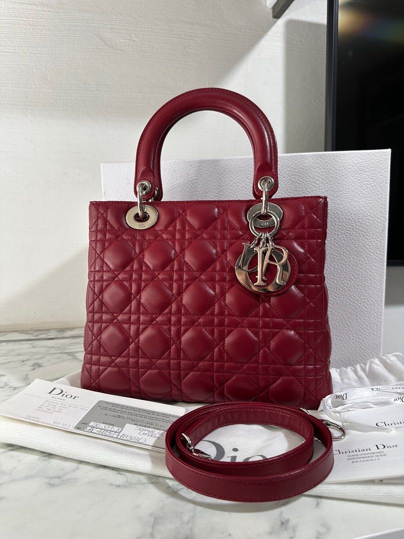 FULL SET Lady Dior maroon lambskin SHW medium bag Luxury Bags Wallets on Carousell