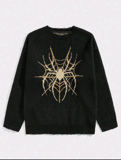GOTH Men Spider Web Pattern Drop Shoulder Sweater