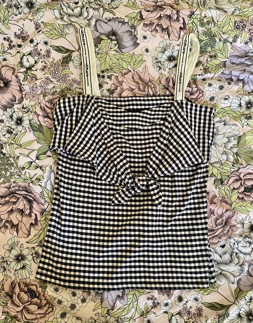 HALLHUBER Gingham Bow Top (Category: Sleeveless) located in Quezon City. Submitted by chie_95 (Listing ID 1301531669, Image 1). Description: Hallhuber Gingham Top Size XS: Fits S-M .