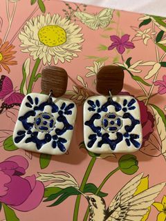 handmade ceramic blue and white earrings