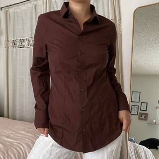 H&M Chocolate Brown Button Down Polo Longsleeves