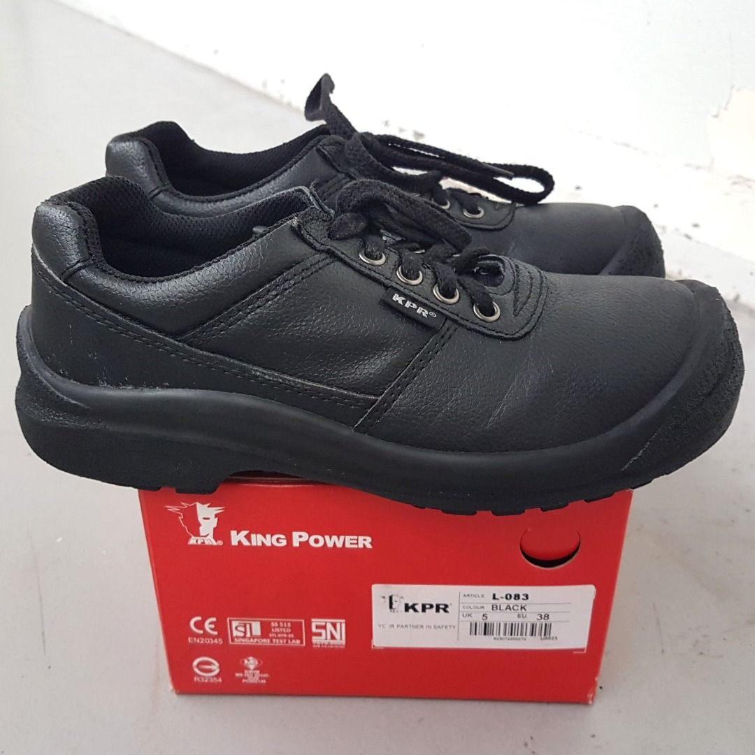KPR Safety Shoes UK 5 EU 38 Protective KING POWER Footwear Steel Wide Safety Toecap Personal Gear Black Leather Boots Professional Work Shoes