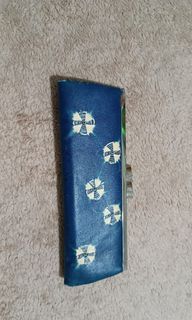 Long leather kisslock flat purse dual compartment