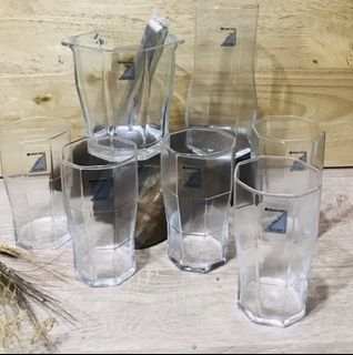 Modern ice bucket & mini pitcher with 5 rock glass