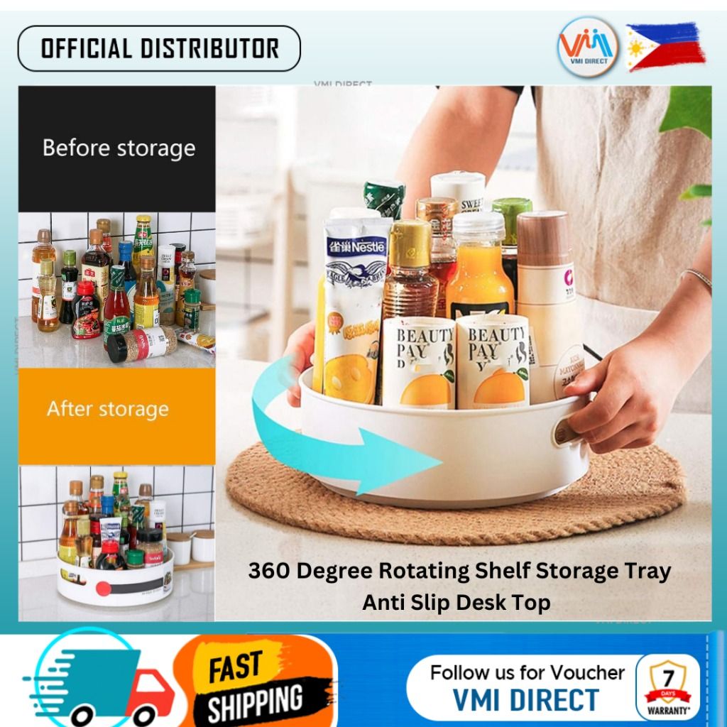 Multi function 360 Degree Rotating Storage Tray Container For Home Kitchen Cosmetics Turntable Rack (Category: Storage Boxes & Baskets) located in Manila. Submitted by vmidirect (Listing ID 1301579930, Image 1). Description: SPECIFICATION Type: Storage Holders & Racks, Store Display Rack Applicable Space: Living Room Installation Type: Standing Type Classification: Rotatable Basket No. of Tiers: Single Use: Sundries/Organizer Material: Plastic, T