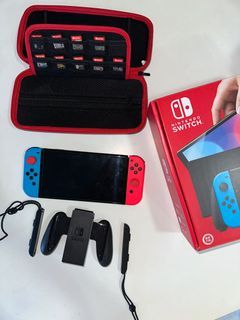 Nintendo Switch OLED Red & Blue edition, Complete Package + Games and Accessories