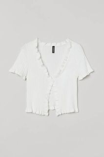 ORIGINAL H&M White Ruffled Hem Shortsleeve Cardigan Top