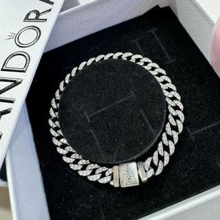 Pandora NEW! Timeless Pavé Cuban Silver Bracelet