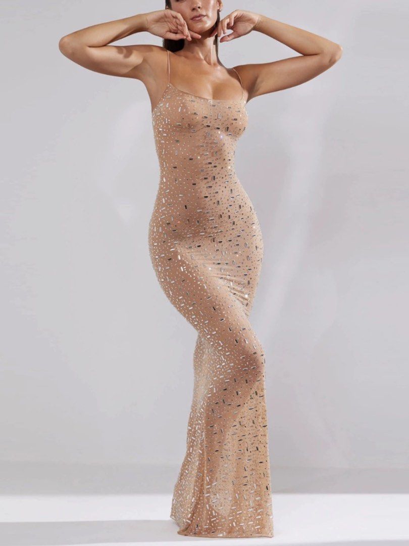 skims gold dress Skims Stretch Satin Mini Dress - Pyrite