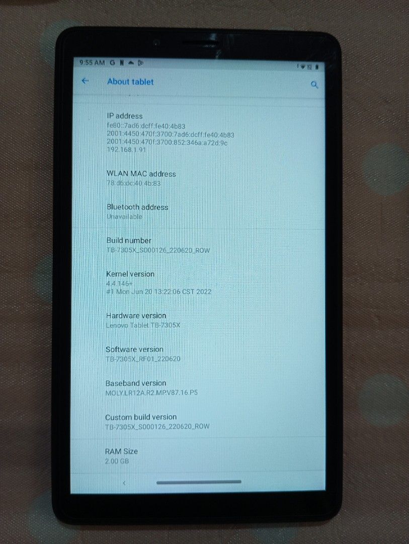 Pre Loved Lenovo Tab M7 (Category: Android) located in Muntinlupa City. Submitted by anythingboutiquebylala (Listing ID 1301490295, Image 3). Description: Pre Loved Lenovo Tab M7 with box but na misplaced Yung charger. Gift yan sa Mother in law last Christmas but ayaw talaga gamitin Kaya naka tabi Lang sa room lagi naka off. Gamit Lang Yan pantawag o Kung may natawag sa kanya pero ayaw talaga gamitin. Processor MediaTek MT8765 (4C, 4x A53 @1.3GHz