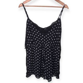 PRETTY LITTLE THING - Polka Dot Black & White Cami Playsuit Romper Beach Coverup Sheer Sides