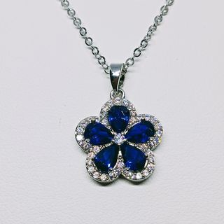 Ruby sapphire Necklace. Flower design. 18K plated. UV reactive.