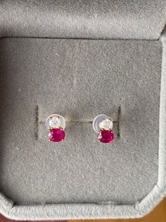 Ruby with Diamond Stud Earrings 18K HK Setting