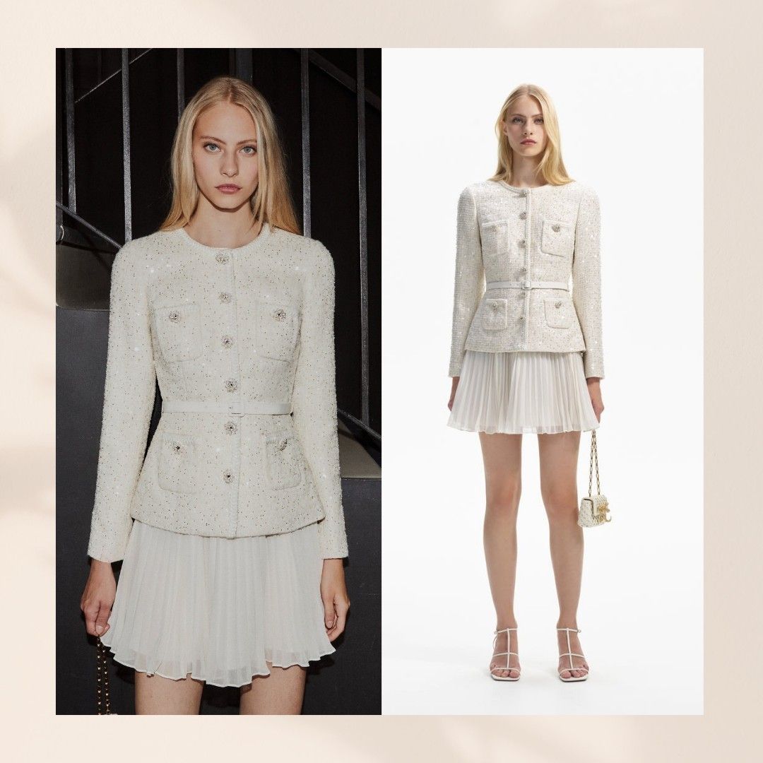cream sequin boucle tailored mini dress Cream Sequin Boucle Bow Mini Dress