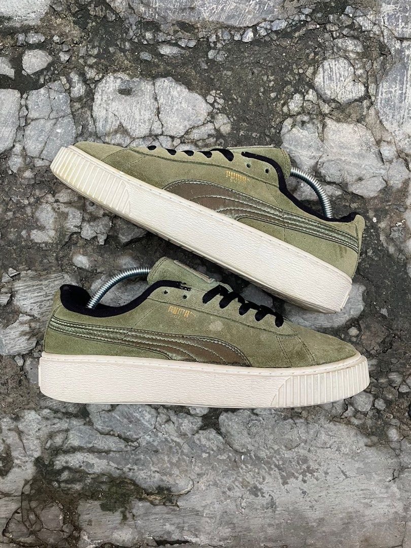 Puma basket olive green hot sale