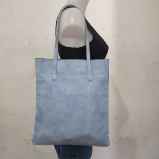 Soft blue cloud leather double handle tote bag
