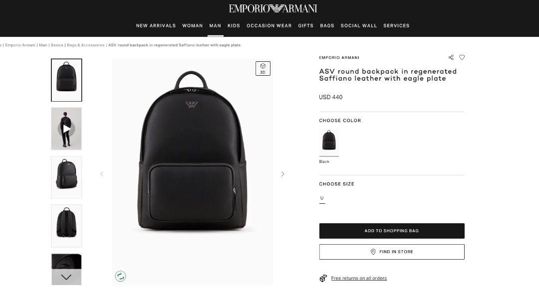 Tas Ransel Backpack Emporio Armani Original in Saffiano Leather