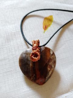 Tigers Eye Heart Pendant with copper and cord