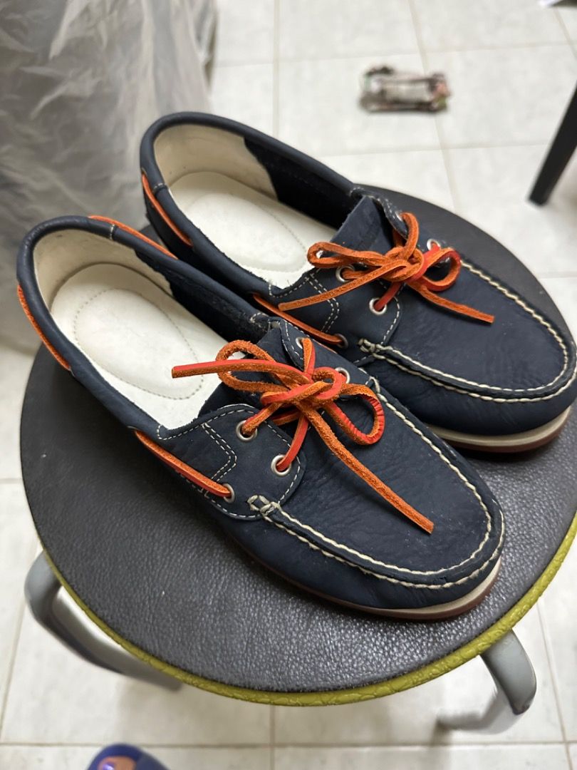 Timberland Boat Shoes Womens Blue Orange Leather Casual Loafers Loafers Carousell