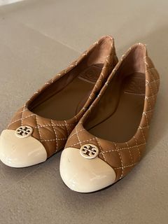 Tory Burch Kaitlin Quilted Ballet Flats Cream Tan Womens Size 5.5