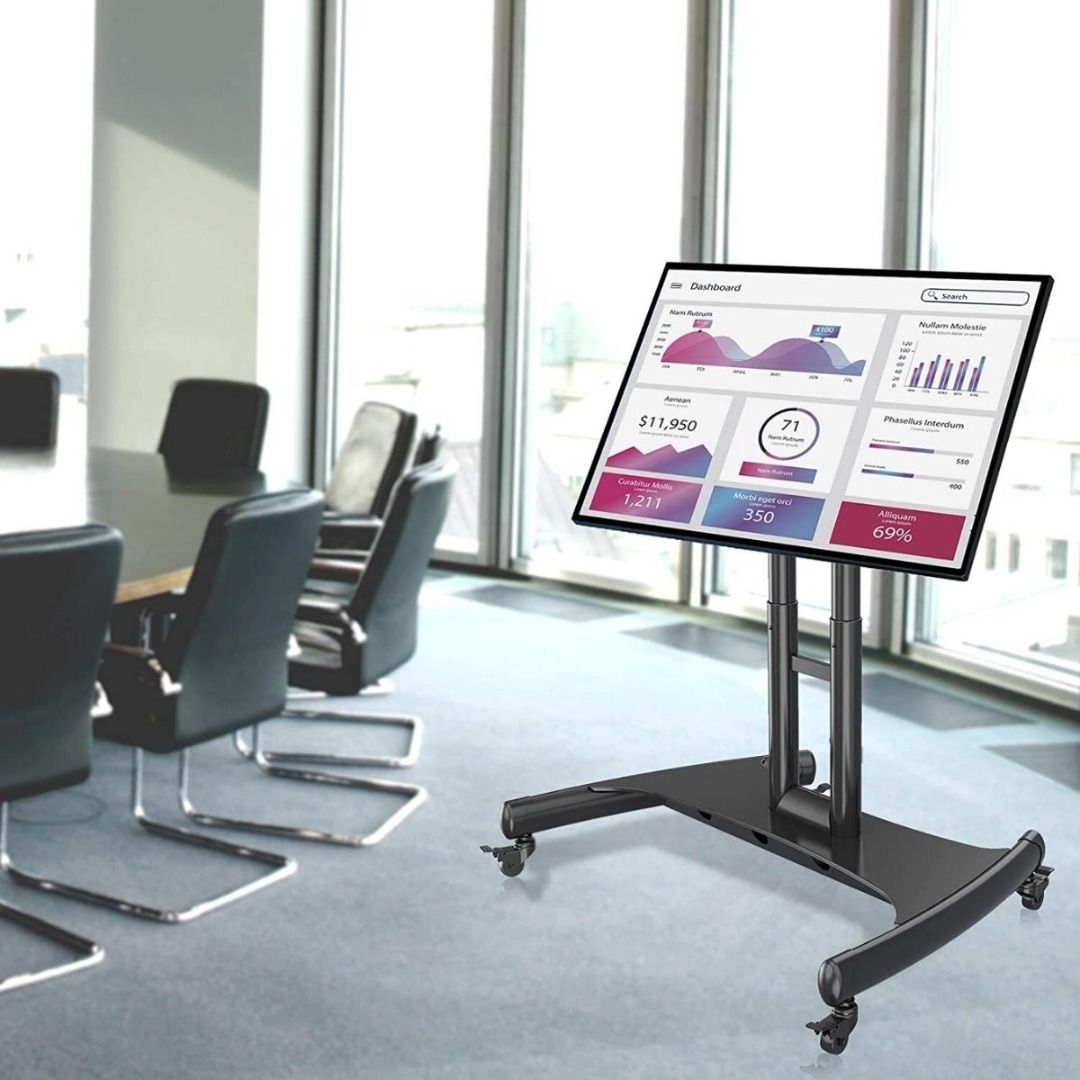 TV Mobile Cart Stand (Category: Office & Business Technology) located in Manila. Submitted by sdfsolutions (Listing ID 1301639698, Image 1). Description: Ideal TV display that can move to any room in the home or office. TV Stand has a standardized screw place for the mounts. Easy to assemble. Universal television stand fits most 32"-70" models of LCD LED OLED both flat TVs. This solid cart features a clean cable management system to conceal the w
