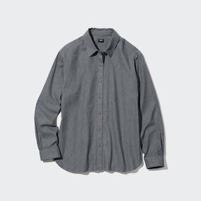 Uniqlo Soft Brushed Long Sleeves Shirt Polo in Dark Gray