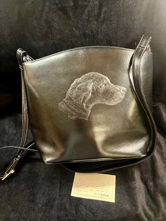 Vintage Japanese Leather Bag with Dog