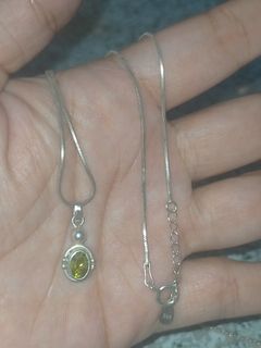 Natural Peridot Pendant with chain 16" 925 Silver