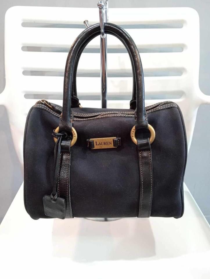 RALPH LAUREN Vintage Boston Bag (Authentic) (Category: Luxury Bags & Wallets) located in Quezon City. Submitted by juanna. (Listing ID 1301483037, Image 1). Description: ✅Authentic ✅Vintage boston style ✅ Suede and leather combination ✅ With hoop provision for sling ✅Bag Dimension (inches) L-7” W-9.5” Base-7”.
