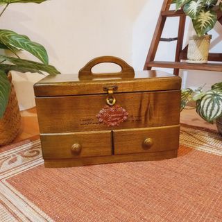 Vintage wooden sewing box first aid kit box desk organizer makeup box