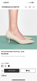 CHARLES & KEITH White low kitten heels pumps pointed