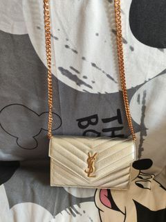 YSL chain flop ling wallet shoulder bag leather gold