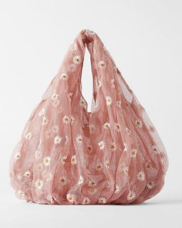 Zara Embroidered Tulle Daisy Bad Handbag