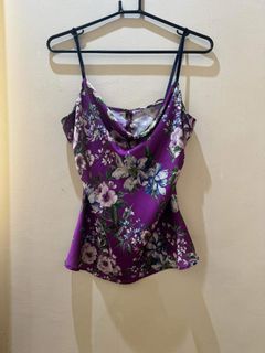 Zara Satin Floral Printed Top and Midi Skirt