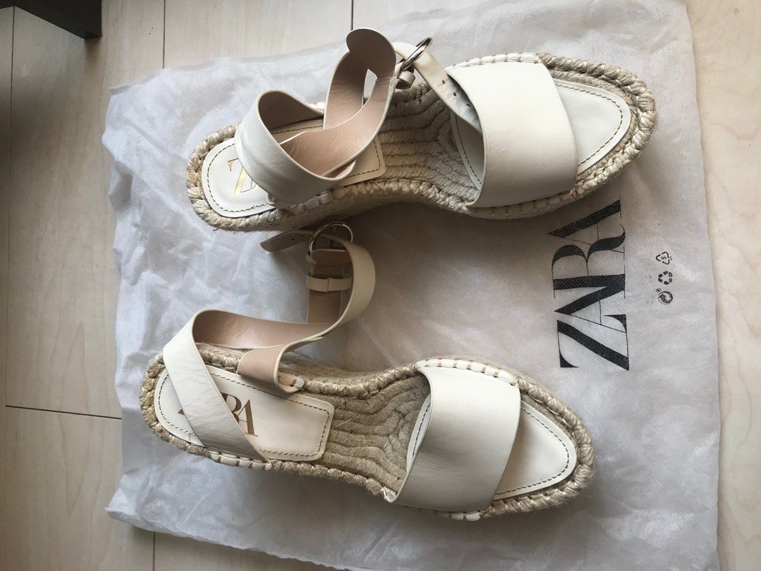 Zara Leather Jute Wedge Sandals Women s Fashion Footwear Wedges on Carousell