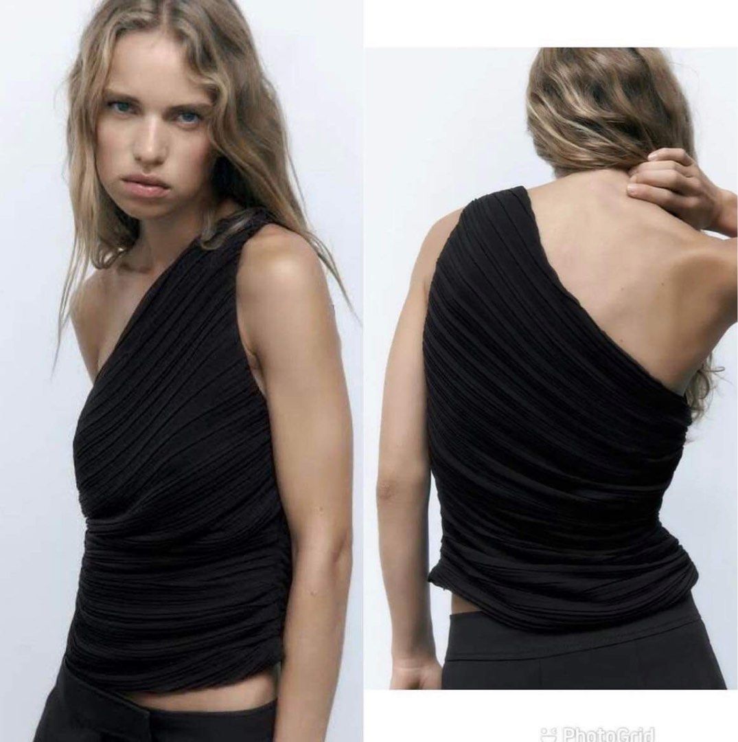 Zara One sided Black Top Women s Fashion Tops Sleeveless on Carousell