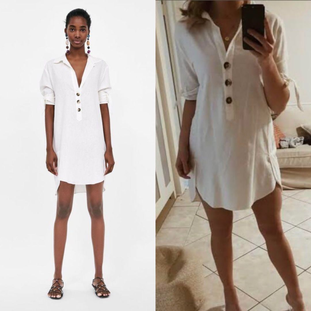 Zara Oversized Linen Tunic Shirt Dress, Women's Fashion, Dresses & Sets,  Dresses on Carousell