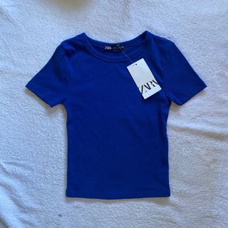 ZARA Royal Blue Ribbed Fitted Top