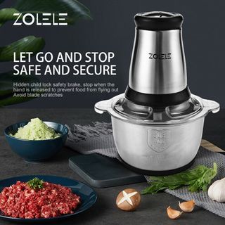 Zolele 2L Meat Grinder Electric Food Processor Stainless Steel Food Blender