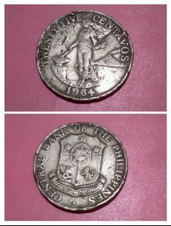 (1964) Twenty Five Centavos 25 Cent Philippine Coin Collectible Vintage Old Currency Money Republika ng Pilipinas Collector Currencies Coins Retro Classic Central Bank of the Philippines Collection Rare Token Limited Commemorative Memorabilia