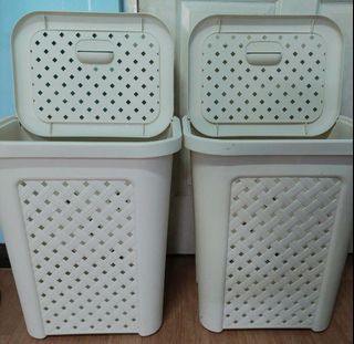 2pcs BIG Off white rattan basket with detachable lid