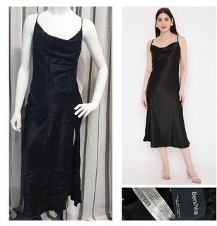 Bershka  black silk cami rhinestones strap cross back midi night formal casual dress